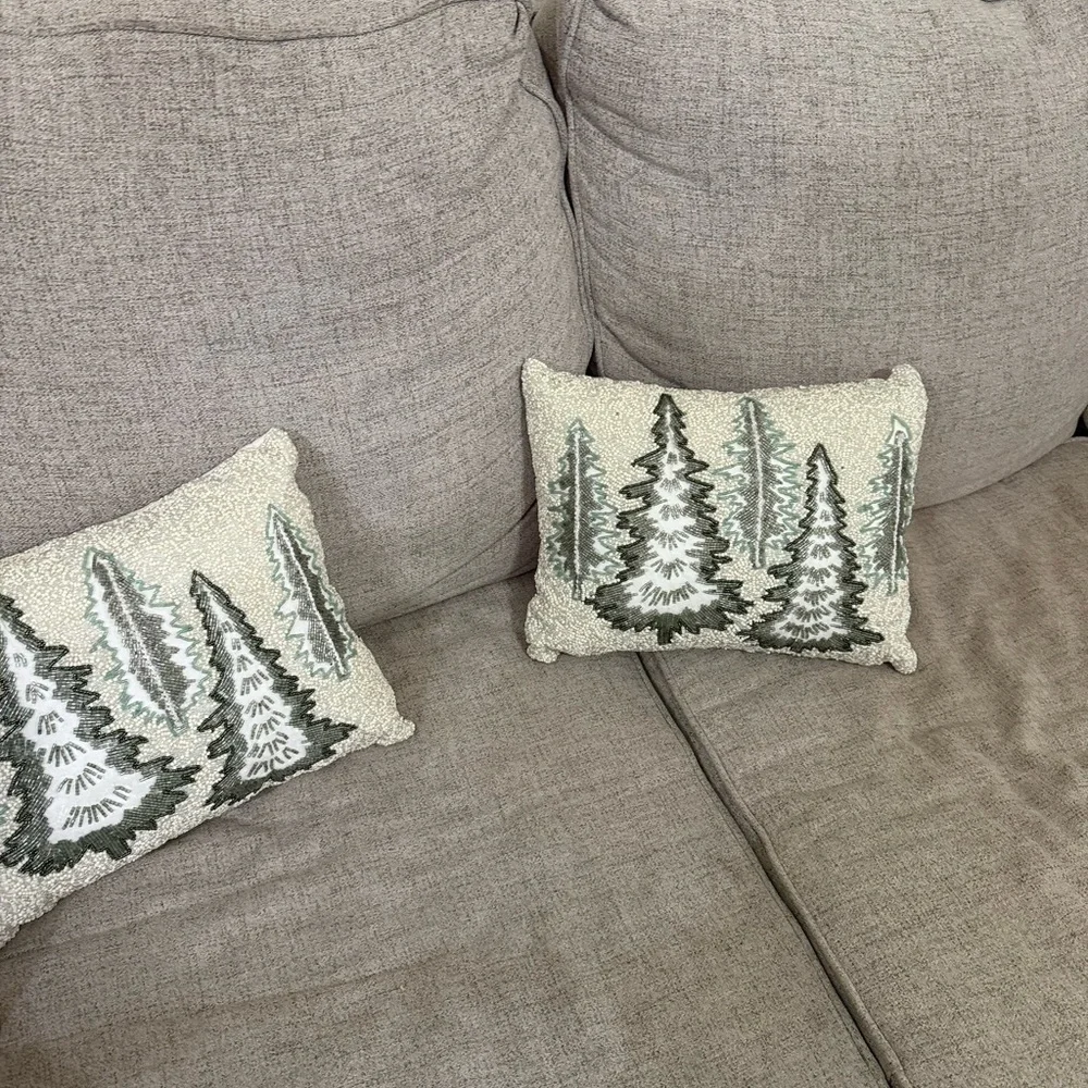 Set of 2 Mistletoe & Sailing Co Beaded Christmas Tree Pillows 12x20